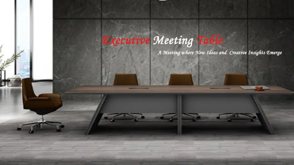 Modern executive meeting table with office chairs in a professional boardroom setting.